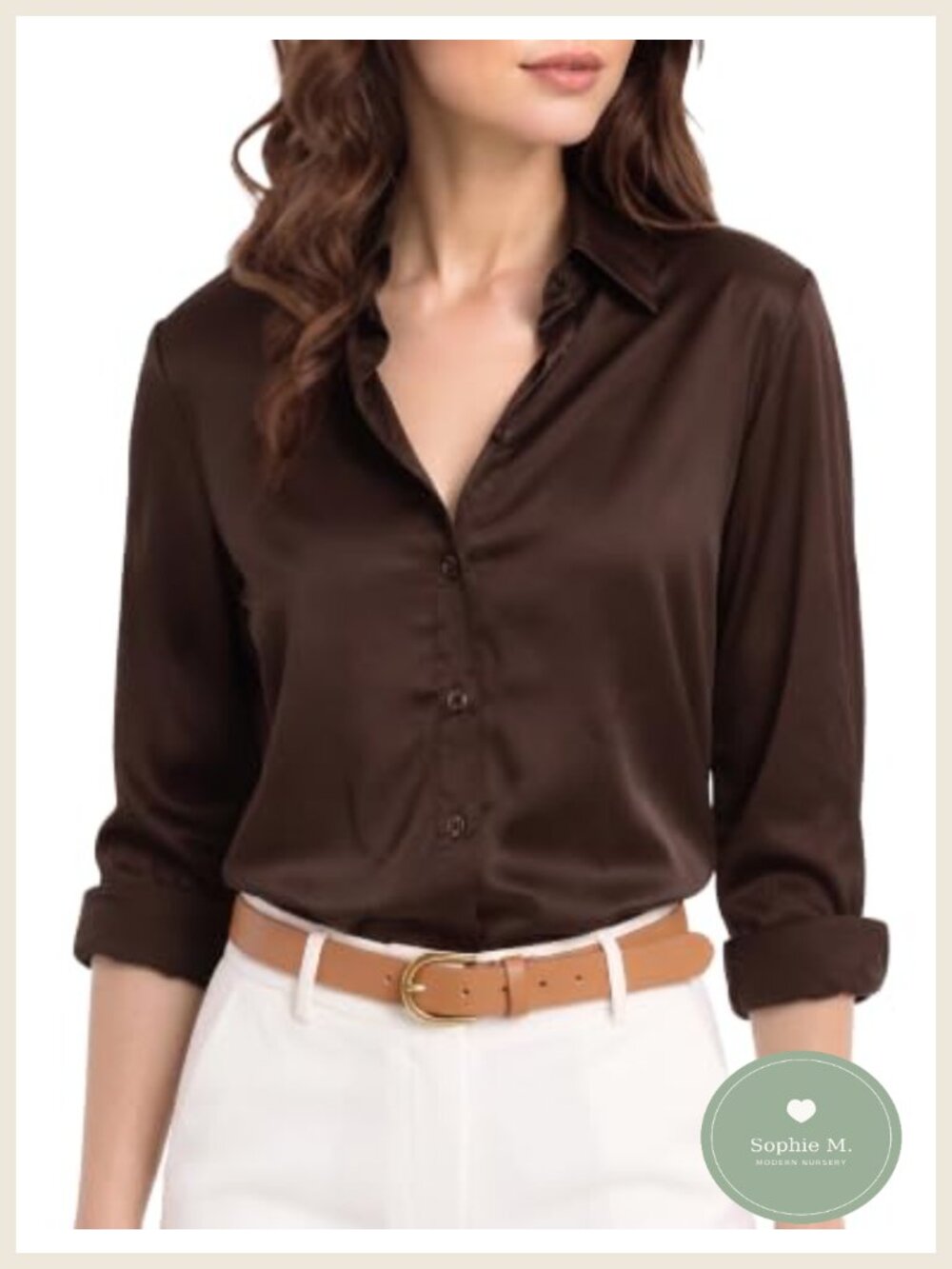 Satin Button Down Long Sleeve Bodysuit Collared V Neck Top